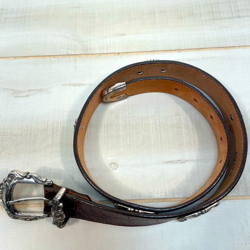 Vintage Brown Leather Belt With Ornate Silver Detail 1993 - Picture 2 of 8